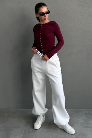 Ekru Geniş Paça Rahat Kalıp Lastikli Eşofman Altı Mg2581 Ekru