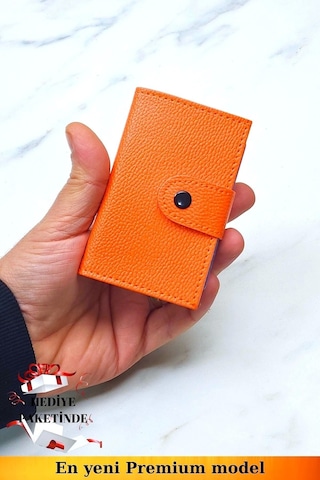 Unisex Vegan Deri Turuncu Cüzdan Akordiyon Ergonomik Organizer Kartlık Turuncu