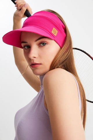 Butikgiz Kadın Uv Korumalı Katlanabilir Üstü Açık Yumuşak Siperli %100 Pamuklu Penye Tenis Vizör Şapka Fuşya