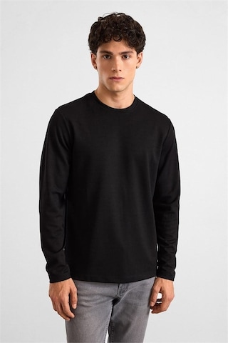 Süvari Siyah Regular Düz Baskısız İnterlok Bisiklet Yaka Cepsiz Düz Sweatshirt Ssw2013700035-s09