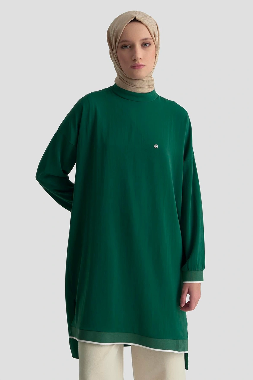 Armine Trend Kolları Ribanalı Arkadan Uzatmalı Basic Tunik-zümrüt 25yt449 Zümrüt