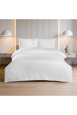 Linestyle Çift Kişilik %100 Pamuk Saten 90 Tel Nevresim Seti Beyaz 3 Parça