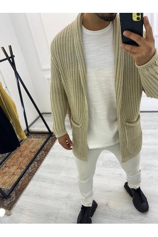 Elku Moda Elkumoda Hırka Kalın Örgü Şal Yaka Cepli Panço Triko Hırka-HIRKA2092