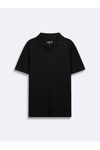 LTB V Yaka Pike Polo Yaka Siyah T-shırt