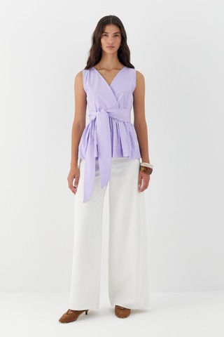 Kuşak Bağlamalı Kolsuz Bluz Lila LILA