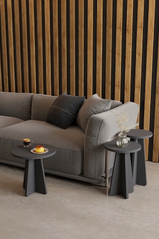 Alpa Ev Mobilya 3 Lü Mantar Zigon Sehpa Seti Modern Yuvarlak Tasarım, Dekoratif İskandinav Stil Antrasit