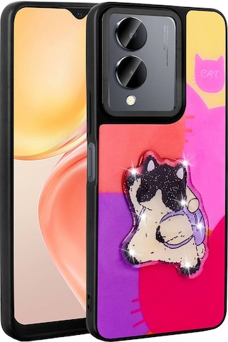 Vivo Y36 5g Kılıf Parlayan Kabartmalı İkonik Figürlü Zore Amas Silikon Kapak Mor