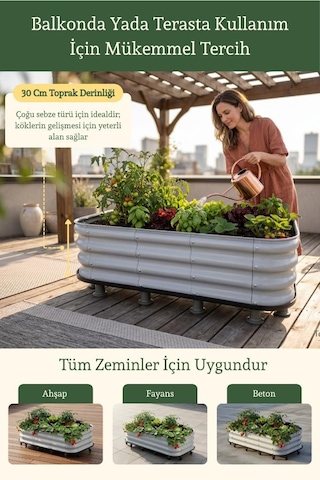 Modüler Yükseltilmiş Balkon Ve Teras Sabit Sebze Yatağı No:4 110x60 Gri