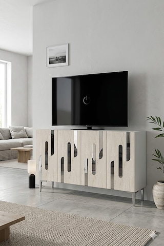 Ka1229bts Ece Konsol Ve Tv Sehpası Beyaz-traverten-silver 120cm