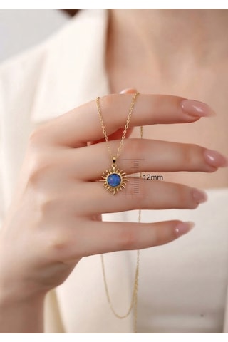 Gümüş Opal Taşlı Mini Güneş Kolye - 925 Ayar Gümüş Gold