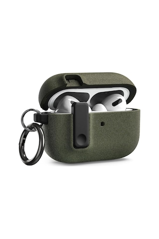 Apple Uyumlu AirPods Pro 1. / 2. Nesil İle Kılıf Standlı Kilitli Tpu Premium Matte Trip Case Koyu Yeşil