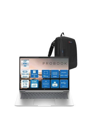 HP ProBook 4 G1I C9FH0ETH44 Ultra 5 225U 128 GB 2 TB SSD 14'' W11H WUXGA Dizüstü Bilgisayar + Zetta Çanta