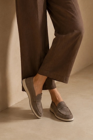 Sovenso Suede Hakiki Deri Gri Süet Loafer