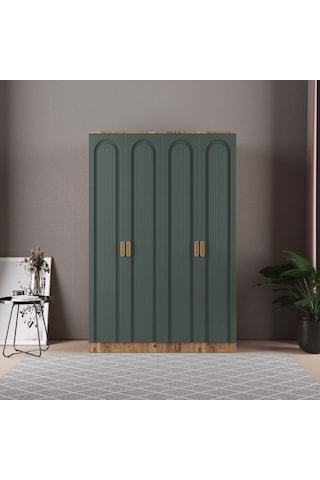 Mila 4 Kapaklı Eko Bazalı Gardırop - Mdf Kapak Yeşil