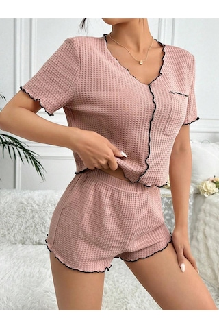 Bella Notte Gül Kurusu Pamuklu Özel Örme Kumaş Pijama Takımı Pembe