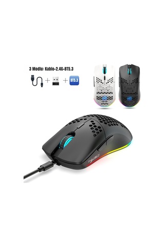 T66 Kablosuz 3 Modlu Mouse-650 Mah Batarya - 12000 Fps - 20g - Rgb Aydınlatma Diğer