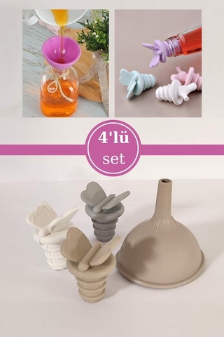 Flosoft 3 Adet Silikon Yağdanlık Şişe Tıpası Ve 1 Adet Mini Huni, Pratik Yağdanlık 4 Lü Set