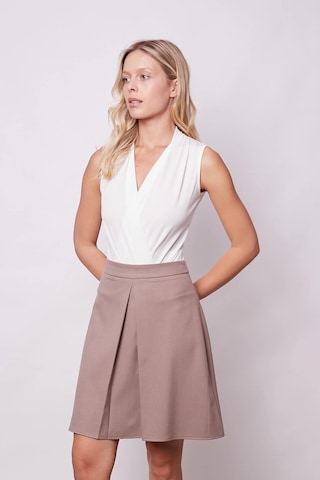 Kadın Yüksek Bel Hafif Likralı Kumaş Pilikaşeli Diz Boy Çan Etek-vizon Vizon