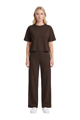 Cottonill Premium - Sway Collection Kahverengi Basic Yüksel Bel Modal Bol Paça Kadın Pantolon