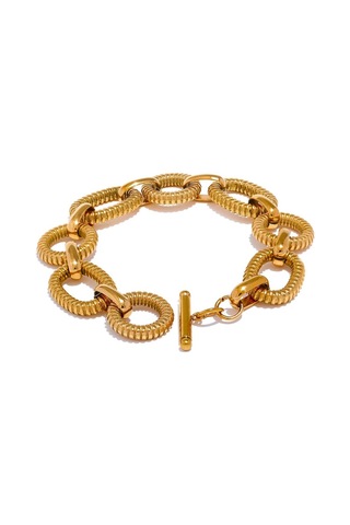 Altın Eetit 316l Paslanmaz Çelik Metal Doku Oval Zincir Bileklik Bileklik Kadınlar İçin 18 K Pvd Kaplama Geçiş-klasps Bildirimi Takı Altın