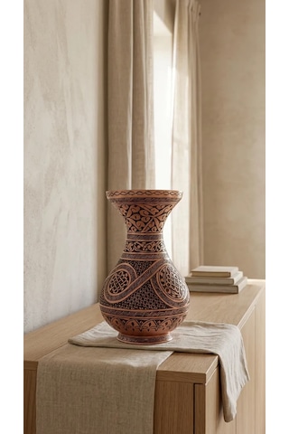 Aura Copper Dekoratif Bakır Vazo 23 Cm Ağır El İşlemeli El Yapımı Obje Çiçeklik Vz-00004