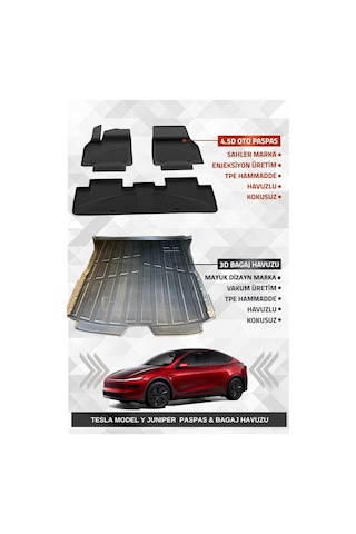 Sahler Tesla Model Y Juniper 2025+ Uyumlu 4.5d Premium Havuzlu Oto Paspas Ve Myk Marka 3d Bagaj Havuzu