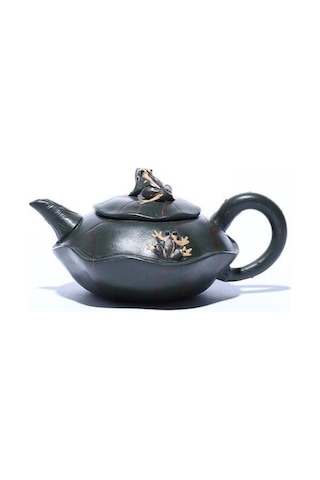 Çaydanlık El Yapımı Lotus Kurbağa Çamur Yeşil Kung Fu Su Isıtıcısı Yaratıcı Çayware Çaydanlıklar Altın - Beyaz