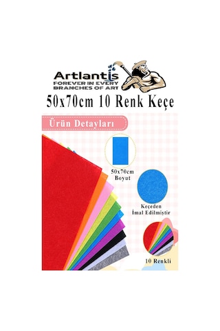 Keçe 50x70 Cm 10 Renk 1 Paket 2.0 Mm Renkli Hobi Keçesi Elişi Keçe Kumaşı Anasınıfı Kreş Okul Öncesi El Sanatları