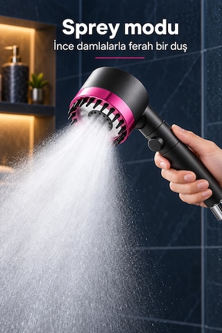 Tilbe Home 2li Duş Başlığı 3 Mod Filtreli Yüksek Basınçlı Silikon Masaj Uçlu Yağmur Sprey Tazik Stop Siyah