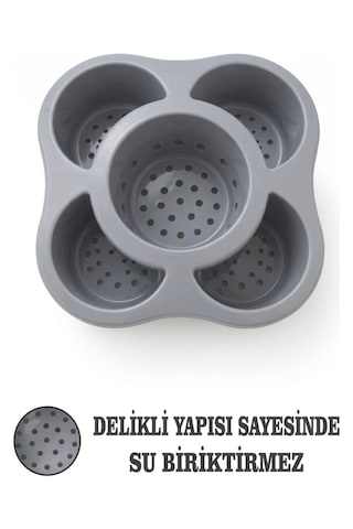 Mutfak Tezgah Üstü Kaşıklık Ve Düzenleyici 5 Bölmeli Çok Amaçlı Plastik Organizer Papatya 16x16cm Açık Gri