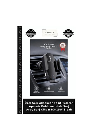 Özel Seri Aksesuar Taşıt Telefon Aparatı Kablosuz Hızlı Şarj Araç Şarj Cihazı D3-15w Siyah