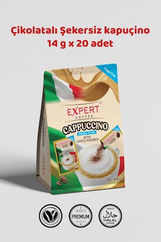 Şekersiz Kapuçino Kahve Çikolata Tozlu 20 Li Paket 14gr Diğer