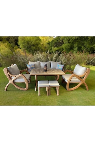 Violet Ahşap Bahçe Koltuk Kestane Ağacı 3+1+1 Koltuk Masa Ve Puf