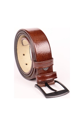 Ertan Deri Deri Köseli Kahverengi Erkek Kemeri 3.5 CM Kahverengi