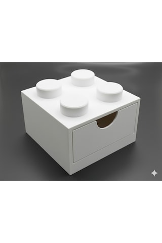 Lego Tasarımlı Mini Çekmece 2x2 Masaüstü Düzenleyici Dekoratif Saklama Kutusu Beyaz