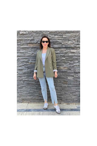 Rouge Basic Gümüş Düğmeli Blazer Ceket Haki