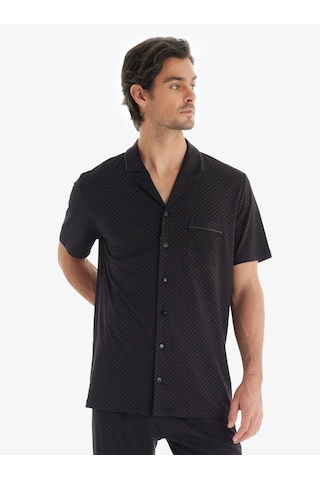 Blackspade Erkek Premium Kısa Kol Önden Düğmeli Siyah Pijama Takımı C0t0n7o04 Siyah