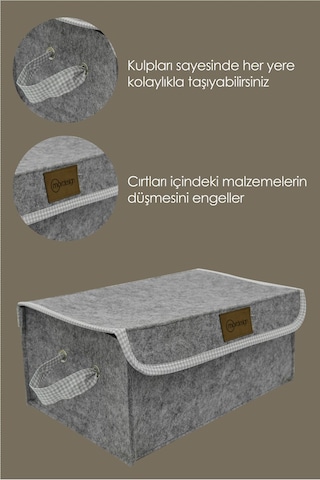Mordesign Saklama Kutusu, Dolap Içi Çamaşır/oyuncak Düzenleyici, Yenidoğan Için Kapaklı Keçe Organizer Gri-gri Ekose