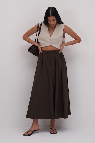 Charis Volanlı Midi Etek Acı Kahve Acı Kahverengi