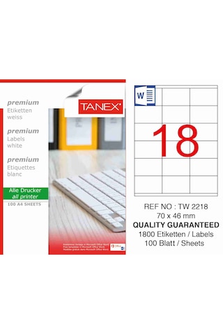 Tanex Tw-2218 70X46 MM Laser Etiket 100 Ad. Tanex Tw-2218 70X46 MM Laser Etiket 100 Ad.