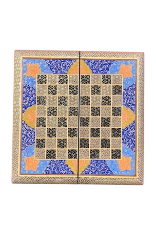 İran In El İşlemesi Hatem Ve Minyatür Tavla Ve Satranç - 30x30 Cm,