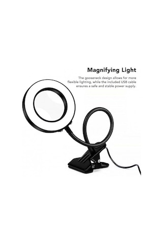 Usb Büyüteçli Led Masa Lambası, 3 Renk Modu, Klipsli Tasarım, Esnek Boyun, Doğal Işık, Sıcak Işık, Soğuk Işık .