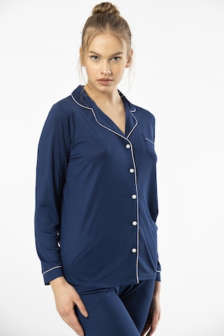 Türen 3365 Kadın Uzun Kollu Gömlek Yaka Pijama Takım-lacivert Lacivert