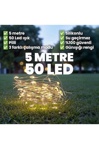 Upway 5 Metre Su Geçirmez Günışığı 50 Led Işık - Pilli Dekoratif Aydınlatma Sarı
