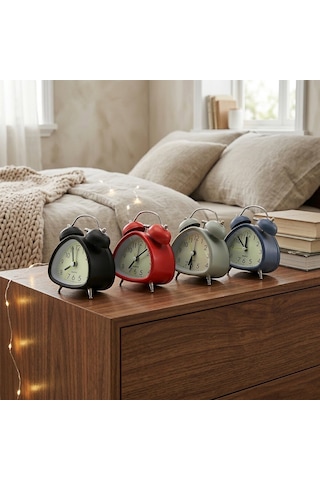 Twin Bell Alarm Clock Bgc-11 Üçgen Masa Çalar Saat Çap: 7.2cm Pilli Işıklı Metal Kasa Renkli Diğer