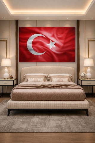 Tam Renk Türk Bayrağı Dekoratif Kanvas Duvar Tablosu Çok Renkli