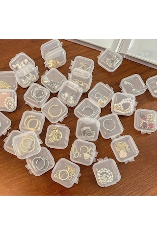 10 Adet Mini Şeffaf Plastik Altın Takı Mücevher Kolye Yüzük Küpe Saklama Kutusu Plastik 35 X 35 Çok Diğer