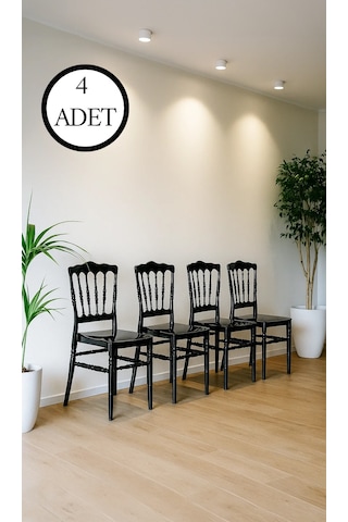 4 Adet Miray Siyah Sandalye / Balkon-bahçe-mutfak Siyah