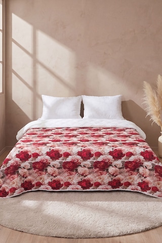 Kırmızı Gül 5d Çok Amaçlı Çift Kişilik Baskılı Pike & Yatak Örtüsü 200x220 Cm Çok Renkli