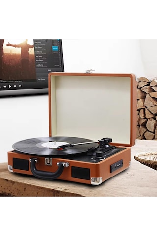 Nostaljik Pikap Hoparlörlü Çantalı Pikap Vintage Plak Çalar Bluetooth/aux In/rca/ 1800hah Pil